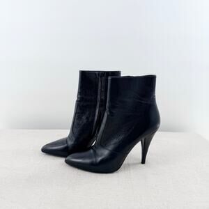 Saint Laurent Leather Pointed Toe Stilettos Heel Ankle Boots Black Womens EU 39